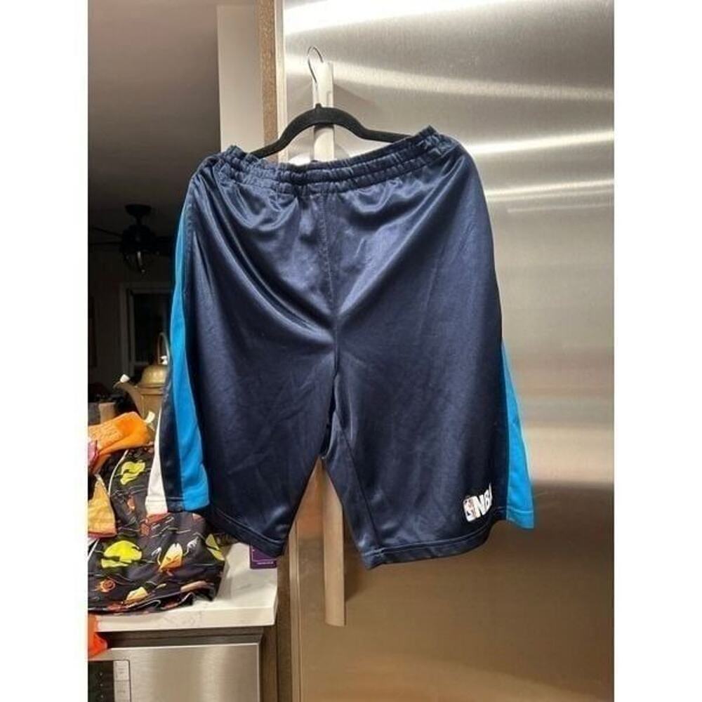 NBA Retro Shiny Basketball Shorts Blue 11" Stripe Y2K Activewear Gym Mens Medium